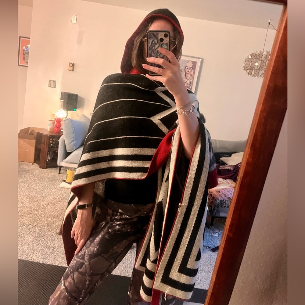 Black and White Hooded Alpaca Cape